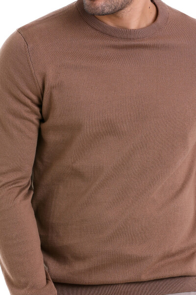 Tütün Regular Fit Bisiklet Yaka 100% Pamuklu Triko Kazak - 4