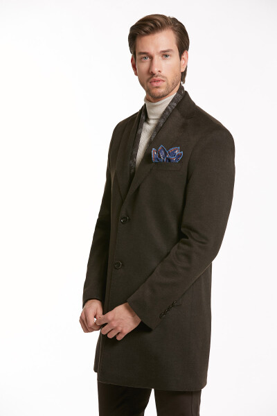 Kahverengi Regular Fit Mono Yaka Palto - 2