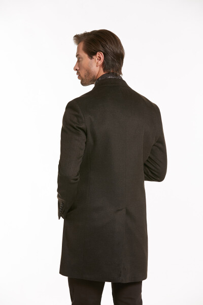 Kahverengi Regular Fit Mono Yaka Palto - 6