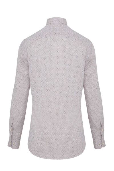 Kahverengi Slim Fit Baskılı Düğmeli Yaka Uzun Kollu Casual Keten Gömlek - 2