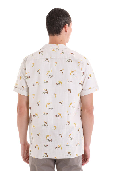 Kahverengi Comfort Fit Baskılı Apaş Yaka 100% Pamuklu Kısa Kollu Casual Gömlek - 6