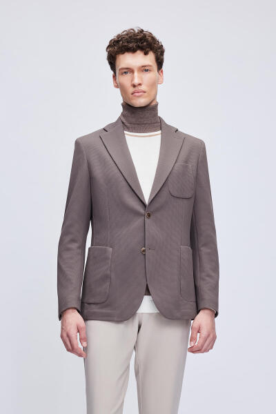 Kahverengi Comfort Fit Desenli Mono Yaka Klasik Ceket 