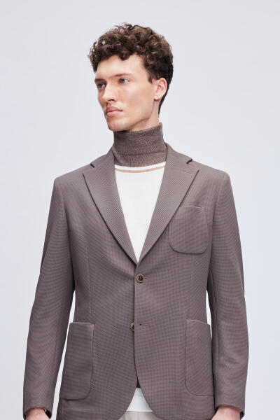 Kahverengi Comfort Fit Desenli Mono Yaka Klasik Ceket - 2