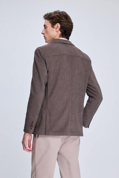 Kahverengi Comfort Fit Desenli Mono Yaka Klasik Ceket - 5