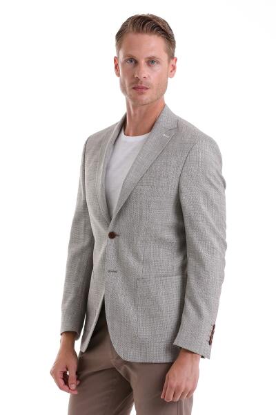 Kahverengi Comfort Fit Desenli Mono Yaka Klasik Ceket - 2