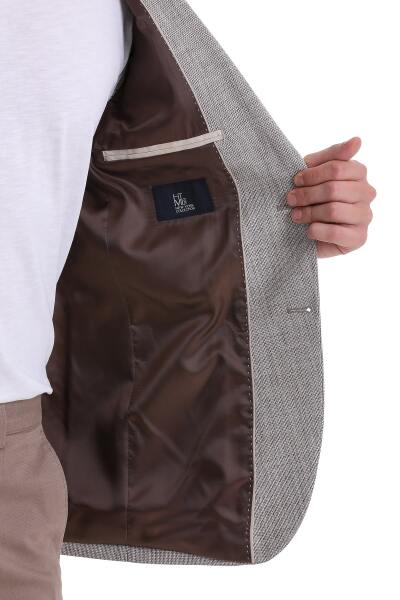 Kahverengi Comfort Fit Desenli Mono Yaka Klasik Ceket - 6