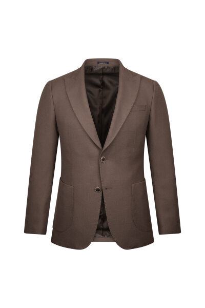 Kahverengi Comfort Fit Sivri Yaka Desenli Klasik Ceket 