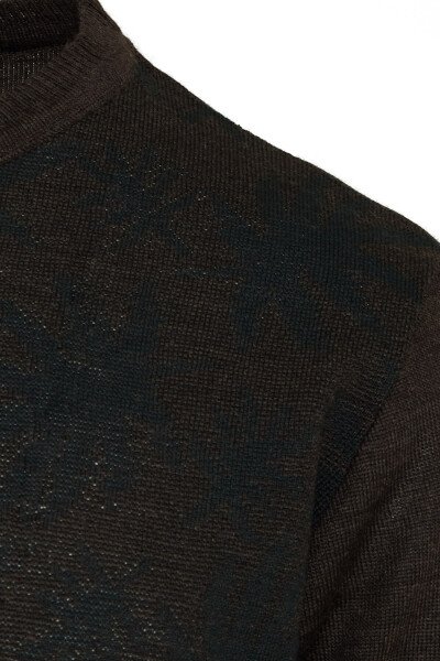 Kahverengi Regular Fit Desenli Bisiklet Yaka Yünlü Kazak - 3