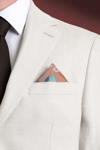 Kahverengi Desenli Klasik Saten Cep Mendili - 2