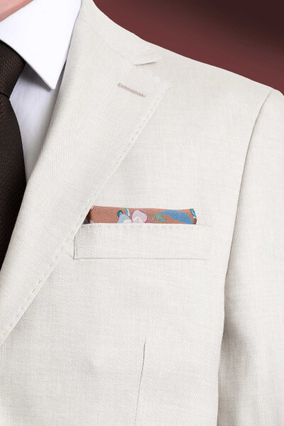 Kahverengi Desenli Klasik Saten Cep Mendili - 3