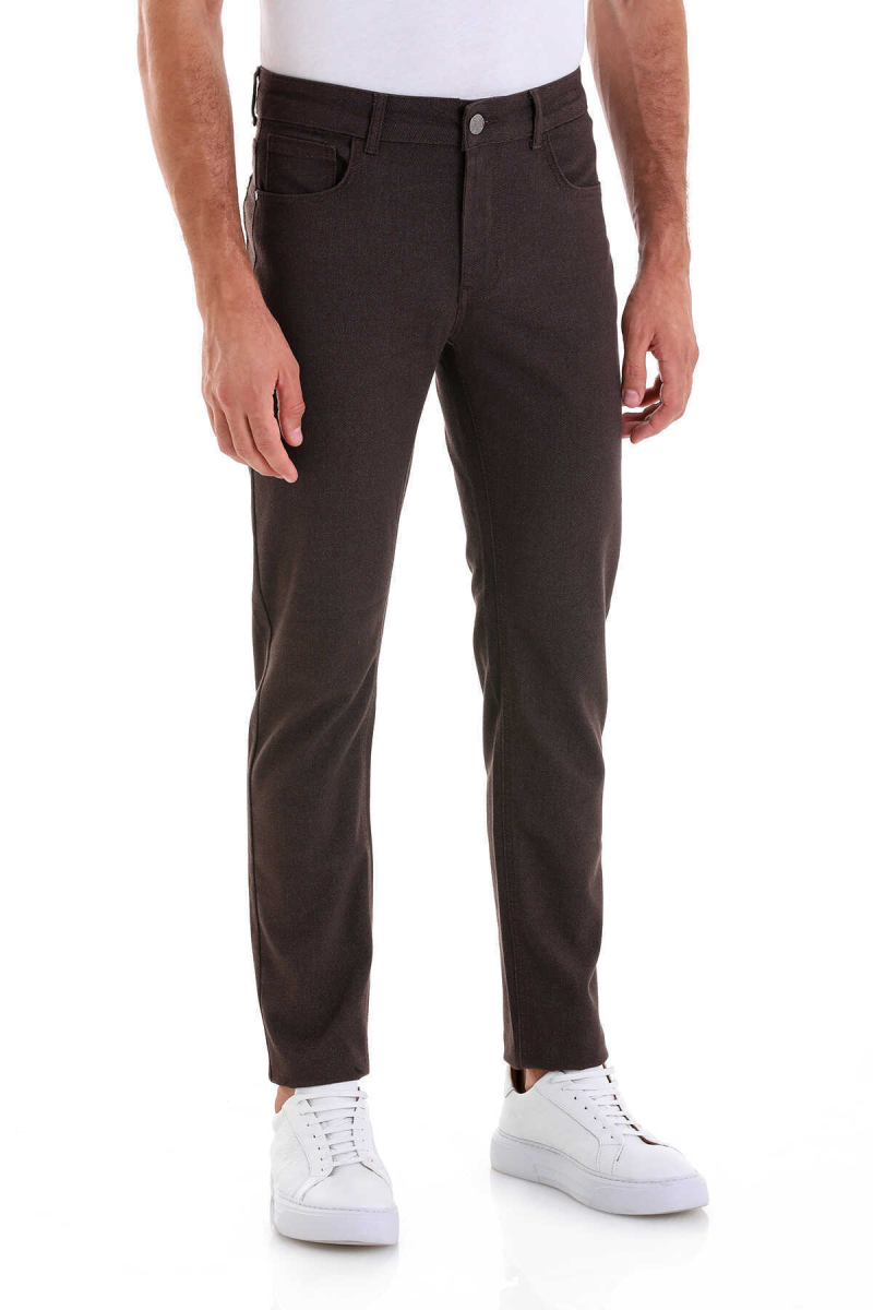 Kahverengi Dinamik Fit Desenli Pamuklu 5 Cep Kanvas Pantolon - Hatem Saykı (1)