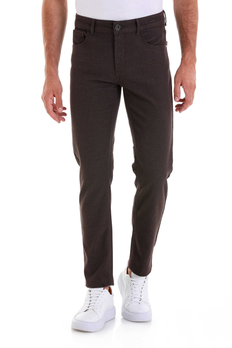 Kahverengi Dinamik Fit Desenli Pamuklu 5 Cep Kanvas Pantolon - Hatem Saykı (1)