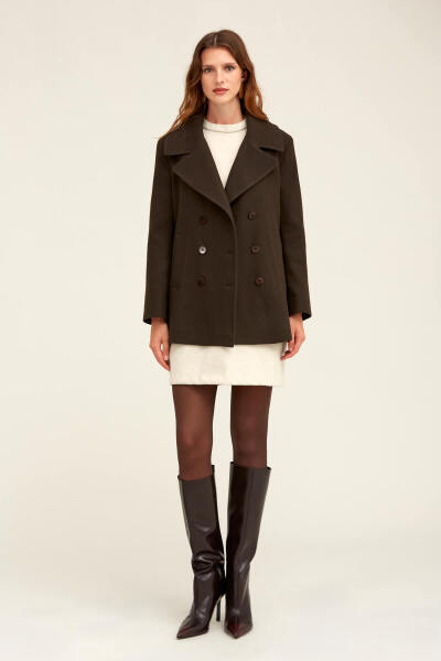 Saykı Woman Kahverengi Dinamik Fit Kruvaze Kaşe Mont 