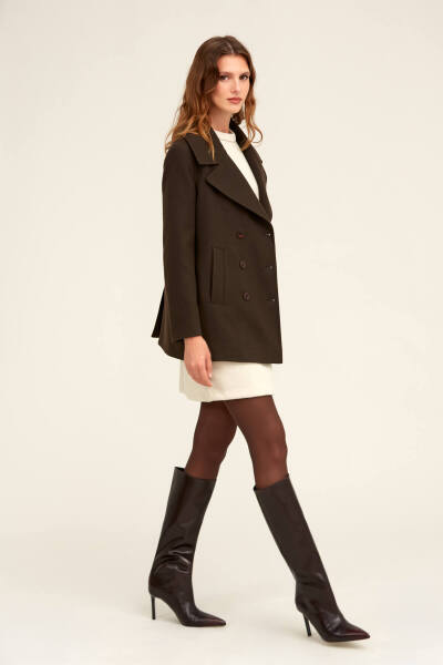 Saykı Woman Kahverengi Dinamik Fit Kruvaze Kaşe Mont - 2