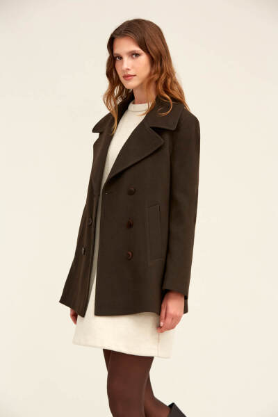 Saykı Woman Kahverengi Dinamik Fit Kruvaze Kaşe Mont - 10