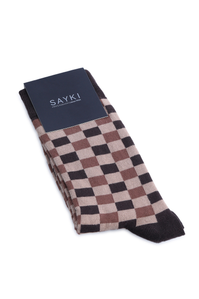 Kahverengi Kareli Pamuklu Soket Çorap 