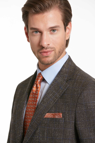 Kahverengi Kareli Regular Fit Takım Elbise - 4