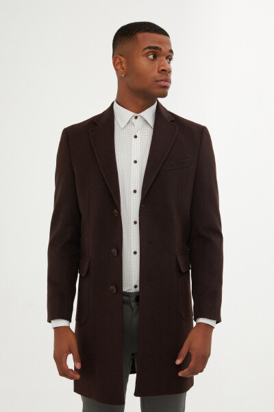 Kahverengi Kırlangıç Yaka Yünlü Palto - Hatem Saykı