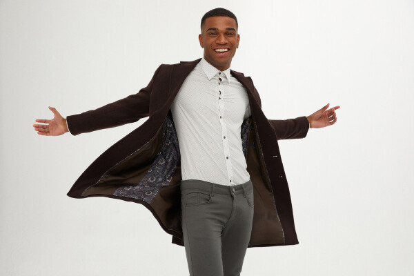 Kahverengi Kırlangıç Yaka Yünlü Palto - 3