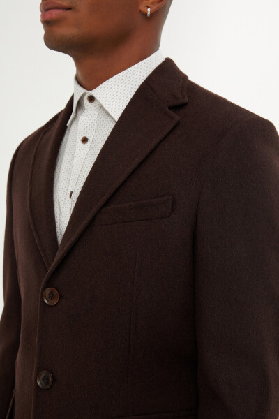 Kahverengi Kırlangıç Yaka Yünlü Palto - 4