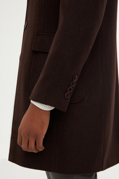Kahverengi Kırlangıç Yaka Yünlü Palto - 5