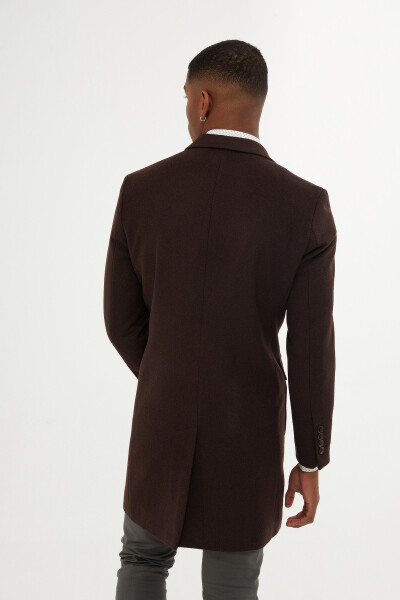 Kahverengi Kırlangıç Yaka Yünlü Palto - 6