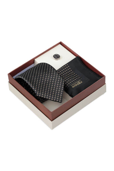 Kahverengi Kravat Mendil ve Yaka Rozeti 3'lü Set - 2