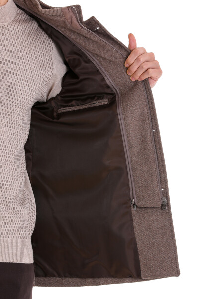 Kahverengi Slim Fit Hakim Yaka İçlikli Yünlü Palto - 4
