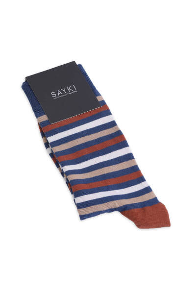 Kahverengi Pamuklu Çizgili Soket Çorap 