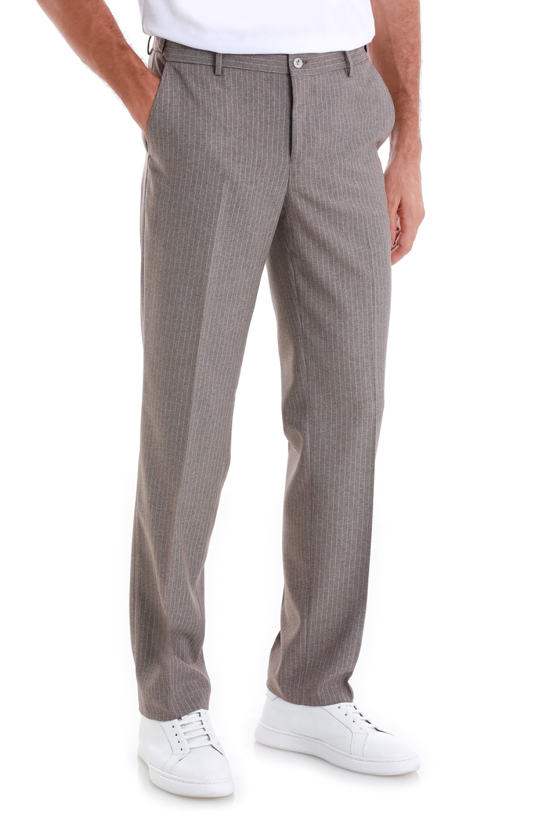 Kahverengi Regular Fit Çizgili Yandan Cepli Kumaş Pantolon - Hatemoğlu (1)