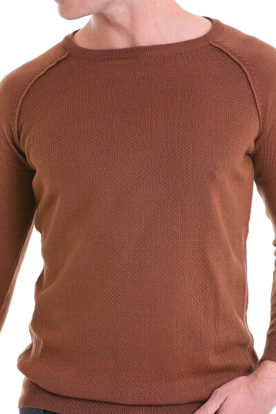 Kahverengi Regular Fit Bisiklet Yaka Yünlü Triko Kazak - 4