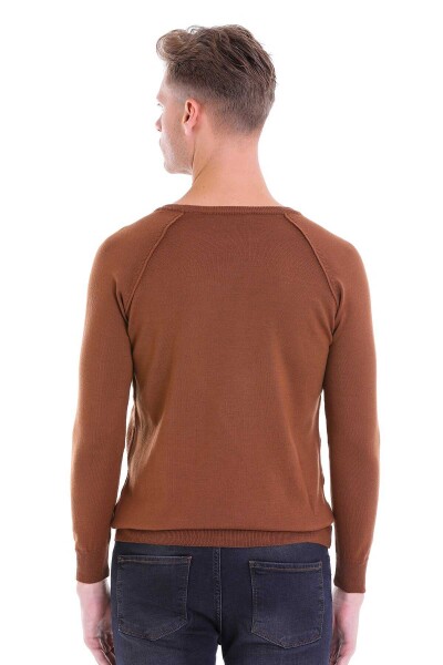 Kahverengi Regular Fit Bisiklet Yaka Yünlü Triko Kazak - 5