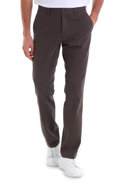 Kahverengi Regular Fit Pamuklu Yandan Cepli Kanvas Pantolon - Hatemoğlu