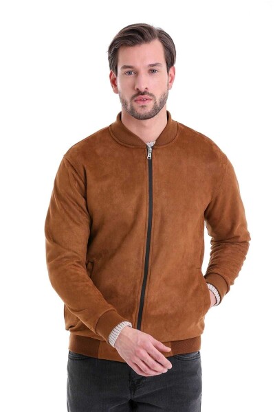 Kahverengi Regular Fit Düz Bomber Yaka Mevsimlik Mont - 7