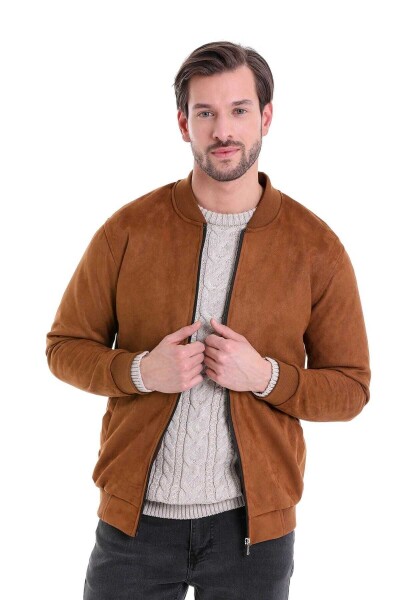 Kahverengi Regular Fit Düz Bomber Yaka Mevsimlik Mont - 8
