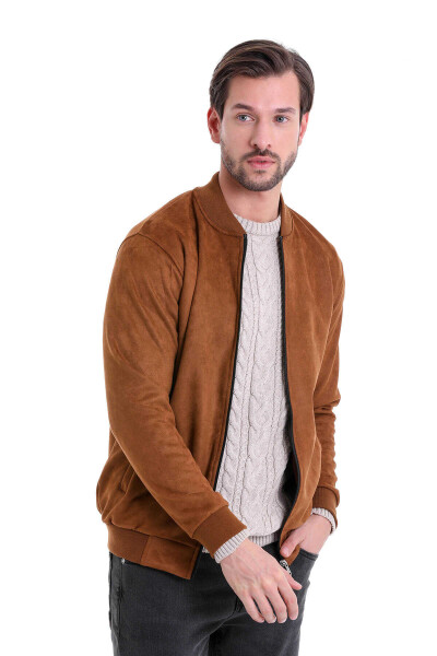 Kahverengi Regular Fit Düz Bomber Yaka Mevsimlik Mont - 4