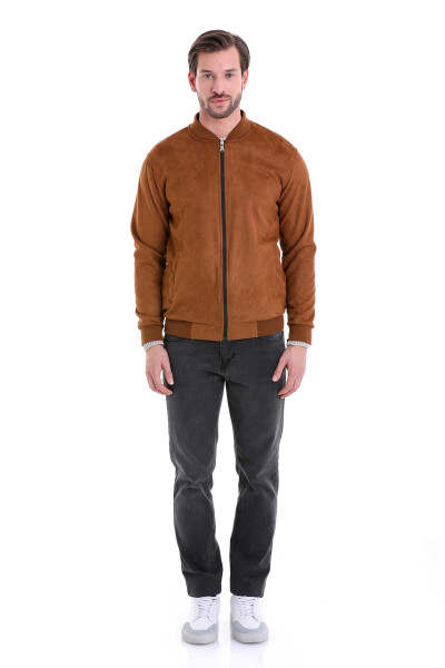 Kahverengi Regular Fit Düz Bomber Yaka Mevsimlik Mont - 5