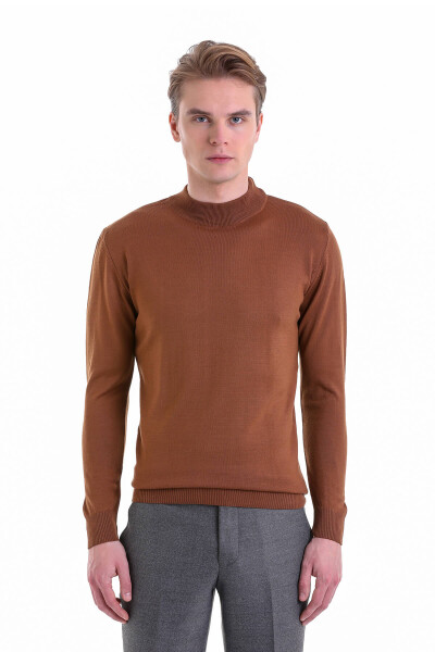 Tütün Comfort Fit Yarım Balıkçı Yaka Yünlü Kazak - 3