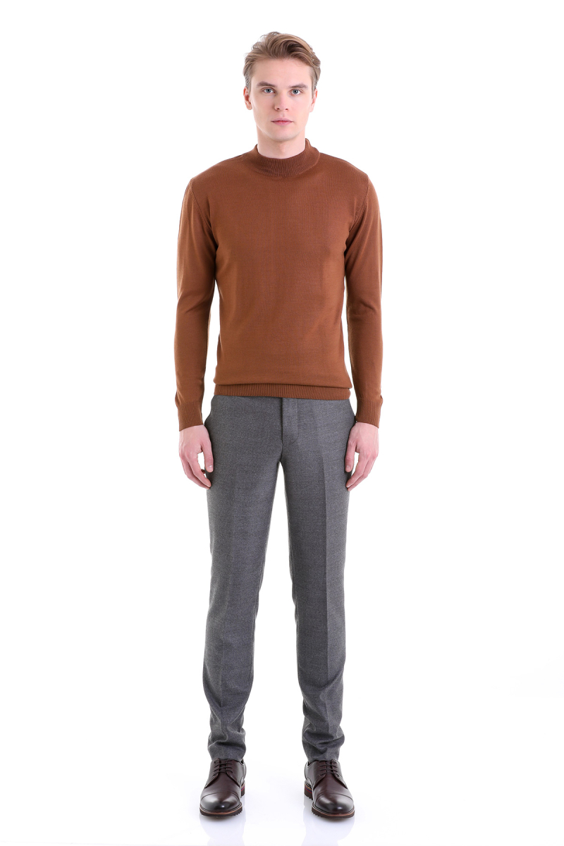 Tütün Comfort Fit Yarım Balıkçı Yaka Yünlü Kazak - Hatemoğlu (1)