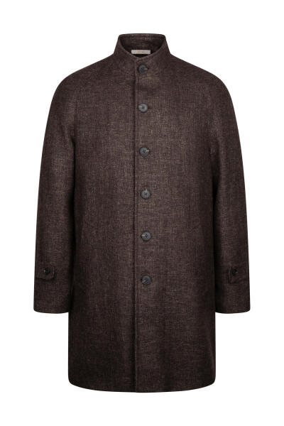 Kahverengi Regular Fit Hakim Yaka Yünlü Kaşe Palto 