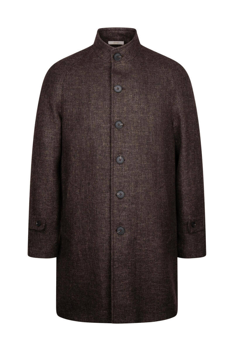 Kahverengi Regular Fit Hakim Yaka Yünlü Kaşe Palto - Hatem Saykı