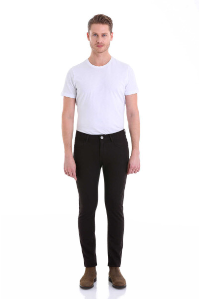 Kahverengi Slim Fit Desenli Pamuklu 5 Cep Kanvas Pantolon - 4