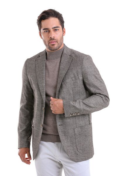 Kahverengi Slim Fit Desenli Mono Yaka Casual Ceket - 5