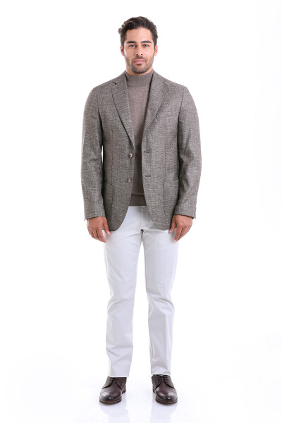 Kahverengi Slim Fit Desenli Mono Yaka Casual Ceket - 7