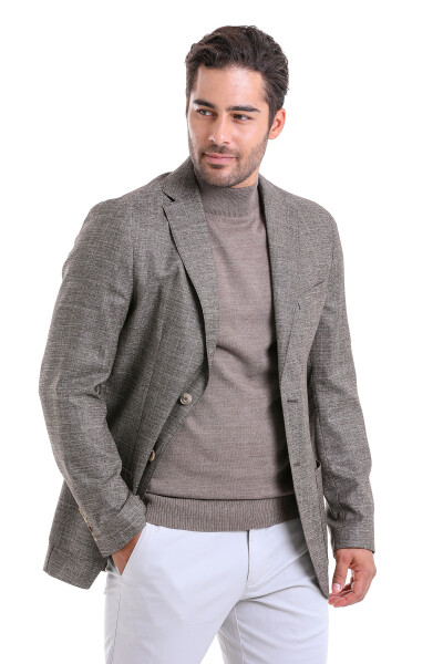 Kahverengi Slim Fit Desenli Mono Yaka Casual Ceket 
