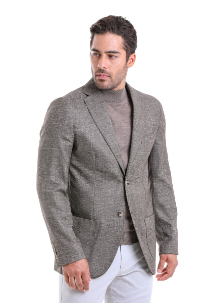 Kahverengi Slim Fit Desenli Mono Yaka Casual Ceket - 4