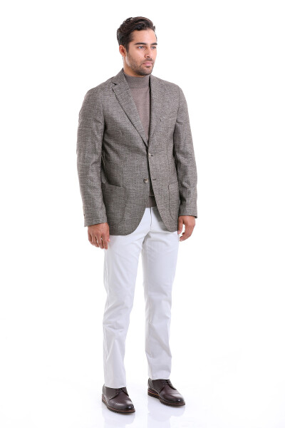 Kahverengi Slim Fit Desenli Mono Yaka Casual Ceket - 10