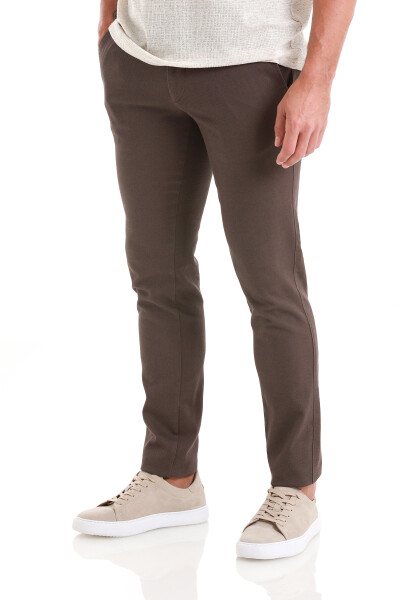 Kahverengi Slim Fit Desenli Pamuklu Yandan Cep Kanvas Pantolon - 3