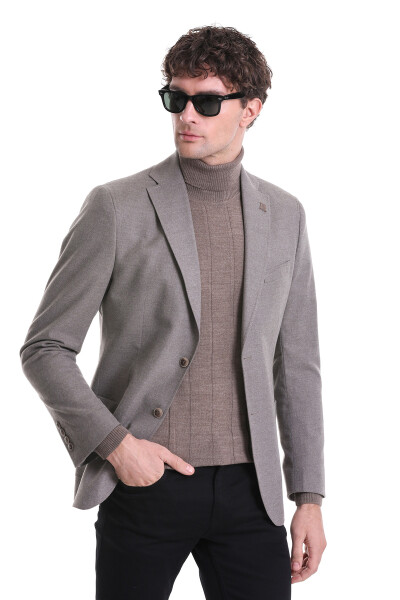 Kahverengi Slim Fit Mono Yaka Casual Ceket - 4
