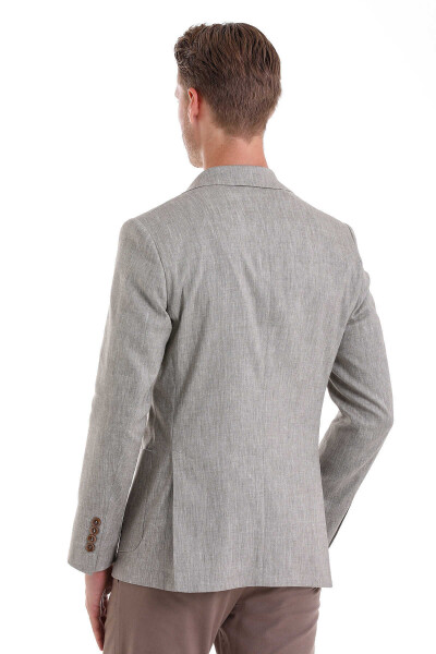 Kahverengi Slim Fit Mono Yaka Casual Keten Ceket - 7